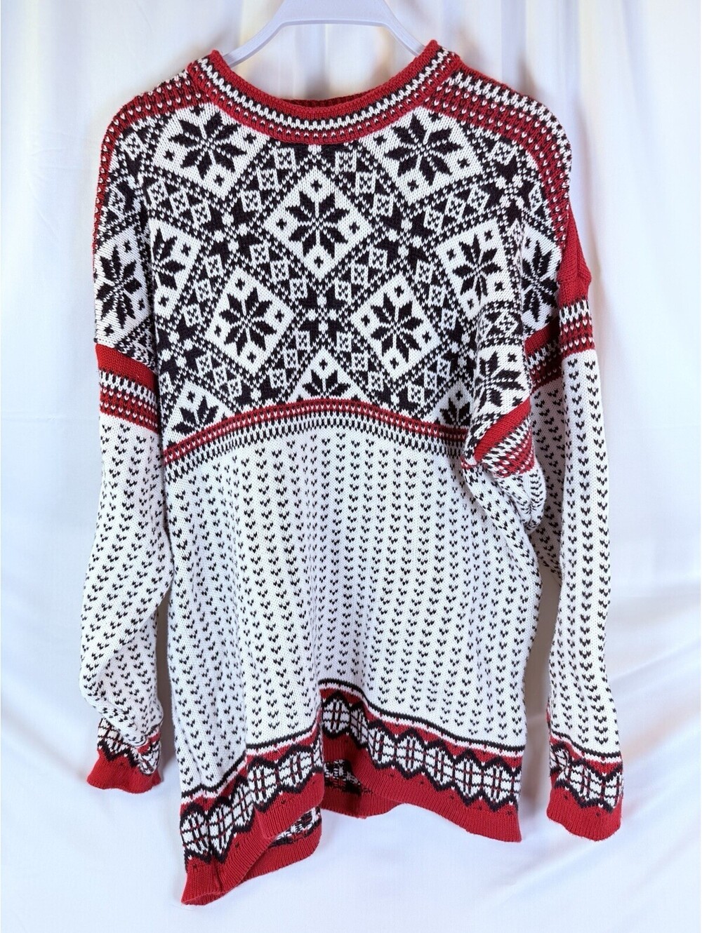 Hanna Anderson Men Nordic Ski Sweater Red Cream Black Medium Classic Oversized